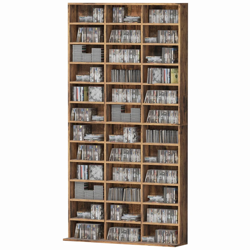HOMCOM CD Storage Unit with Adjustable Shelves, 102 x 195 cm, Rustic Brown