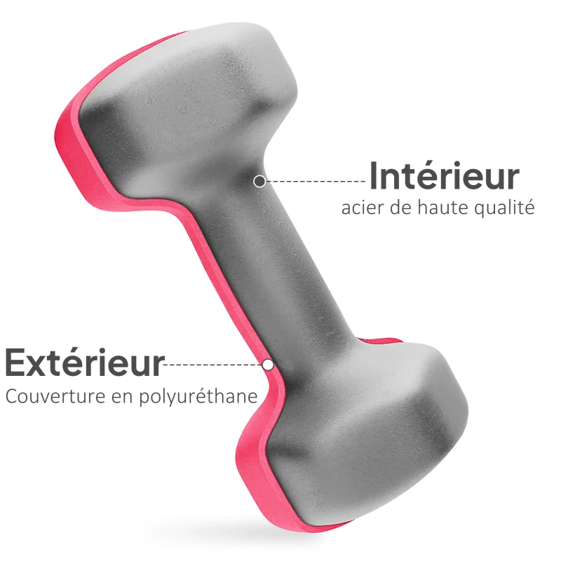 HOMCOM Ensemble d'haltères hexagonaux total 20 kg lot de 8 haltères courts de gym avec revêtement en polyuréthane multicolore