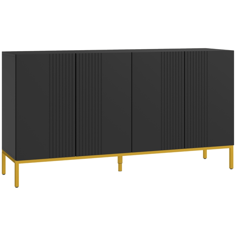 HOMCOM Buffet design contemporain graphique 2 placards porte étagères réglables en bois noir métal doré