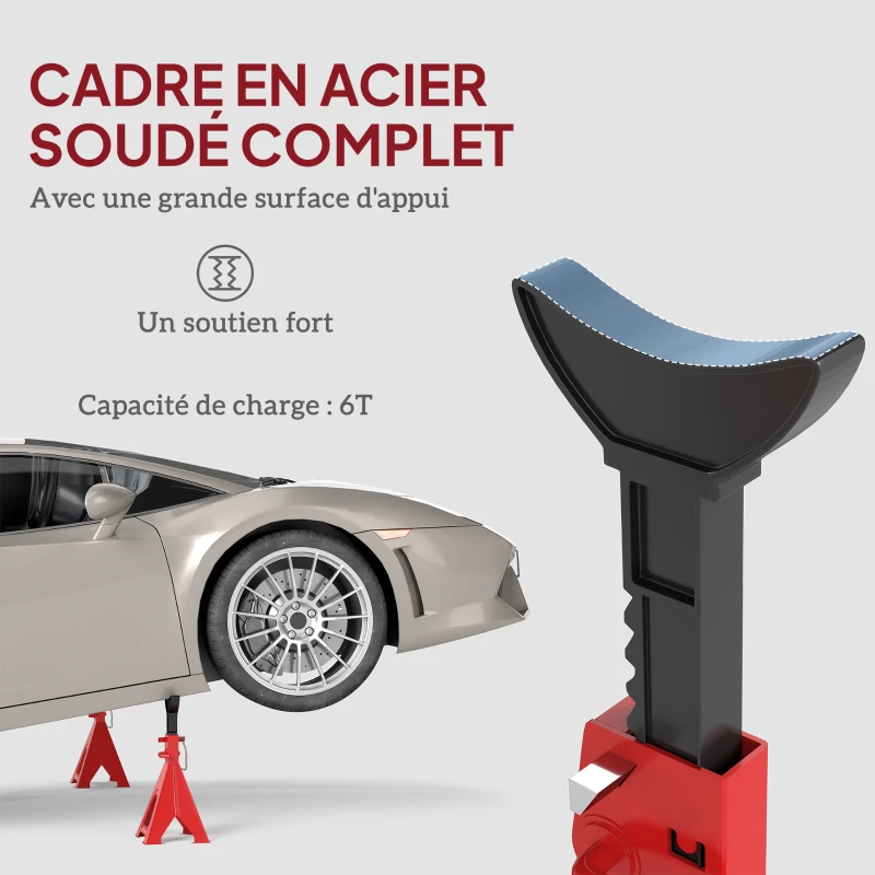 HOMCOM Lot de 2 chandelles voiture chandelles de levage capacité 6 tonnes hauteur réglable 375-592mm goupille de sécurité rouge