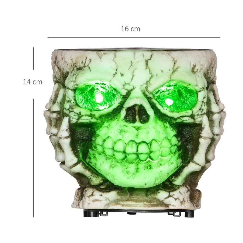 HOMCOM Halloweendekoration, Skelett-Süßigkeitenschale, leuchtende Augen, unheimliches Heulen, Grau/Schwarz(m-3)