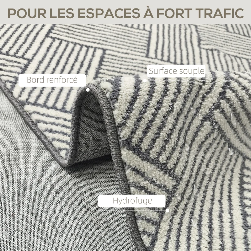 HOMCOM Tapis salon 230 x 160 cm cm poils courts lavable en machine hypoallergénique pour salon, chambre à coucher, bureau, gris