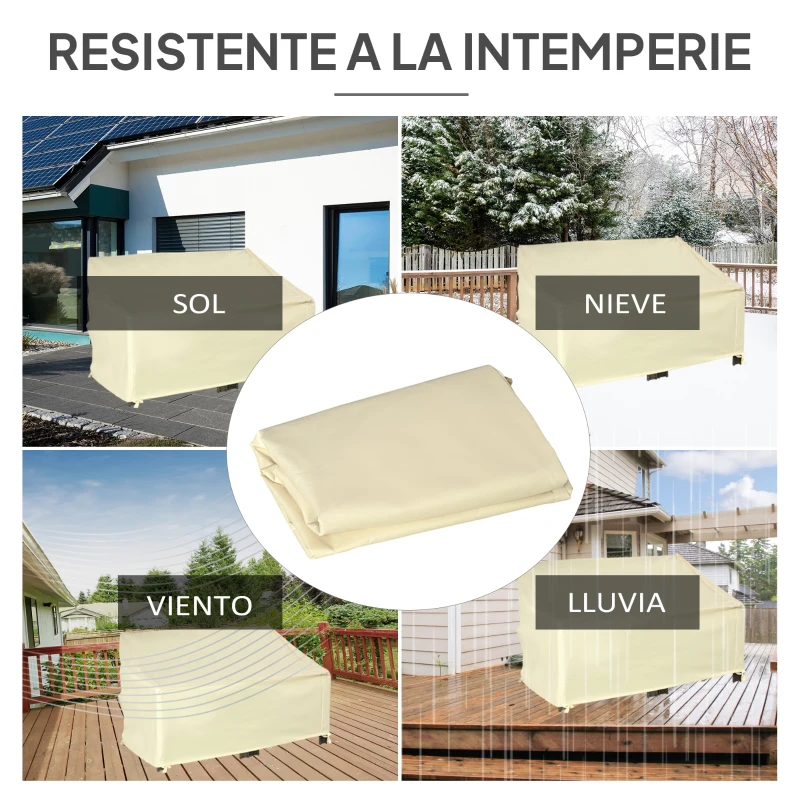 Outsunny Funda para Banco de Jardín 2 Plazas, Funda Sofá Exterior Impermeable, Tela Oxford 600D con Recubrimiento, 140x84x56/94 cm para Patio, Terraza, Crema