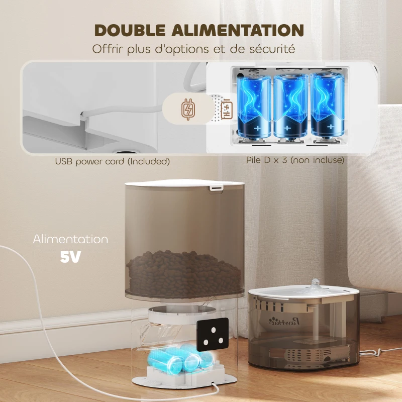 PawHut Ensemble de mangeoire et distributeur d'eau pour animaux de compagnie, mangeoire pour chat et fontaine d'eau, blanc