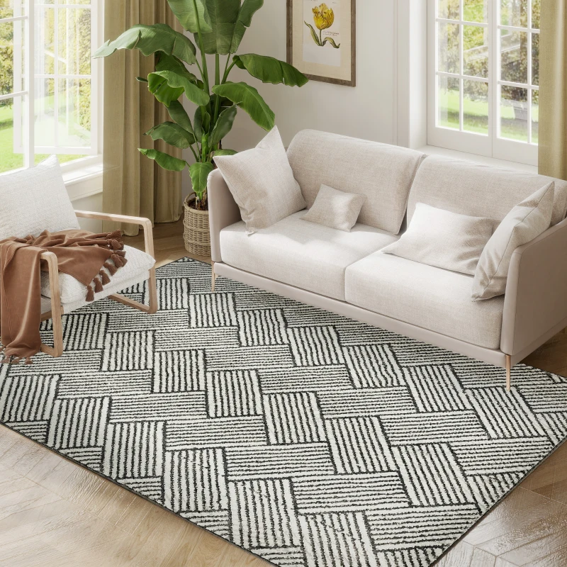 HOMCOM Tapis salon 200 x 140 cm poils courts lavable en machine hypoallergénique pour salon, chambre à coucher, bureau, gris