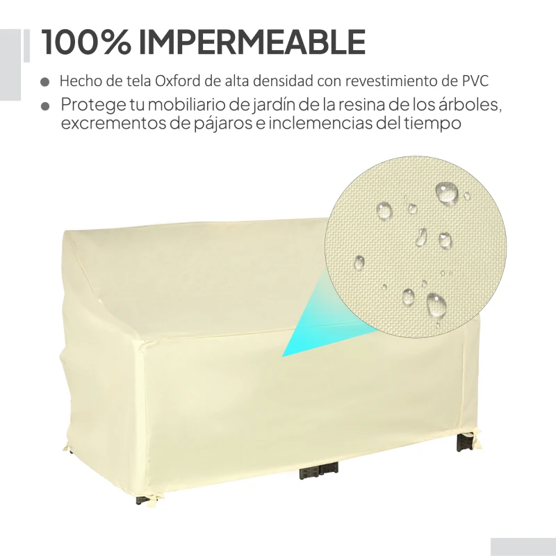 Outsunny Funda para Banco de Jardín 2 Plazas, Funda Sofá Exterior Impermeable, Tela Oxford 600D con Recubrimiento, 140x84x56/94 cm para Patio, Terraza, Crema