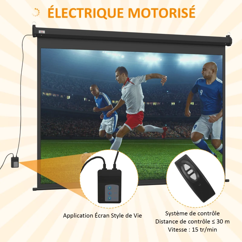 HOMCOM Écran vidéoprojecteur motorisé et électrique 100 Pouces, 4:3 4K HD, panneau de commande et télécommande