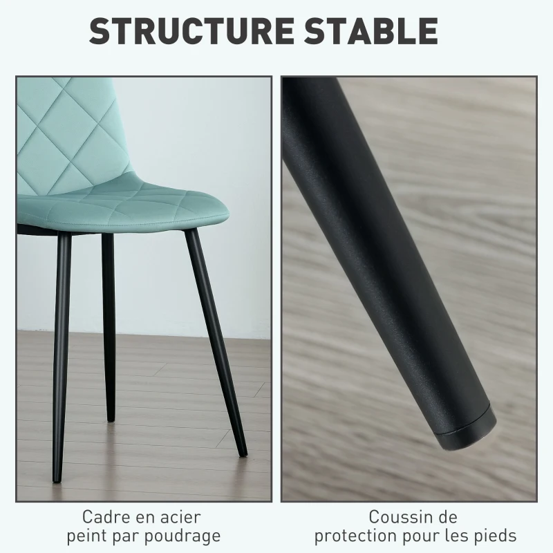 HOMCOM Lot de 4 chaises de salle à manger rembourrées avec dossier haut, pieds en acier et tissu effet velours, vert