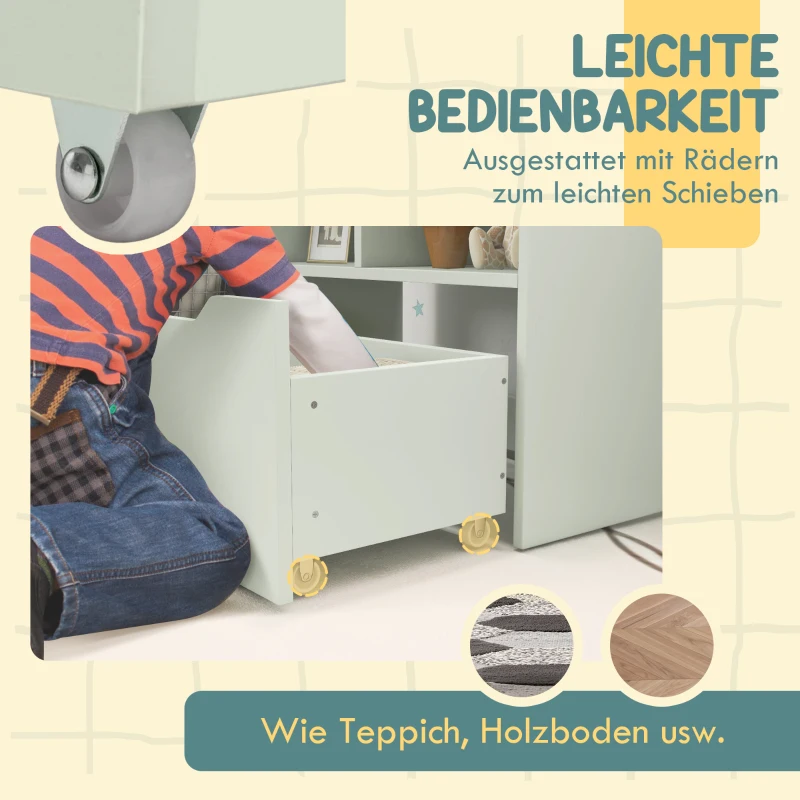 HOMCOM Kinderrek met Lade, Boekenrek met Vakken, 60 x 29,9 x 90 cm, Groen(m-6)