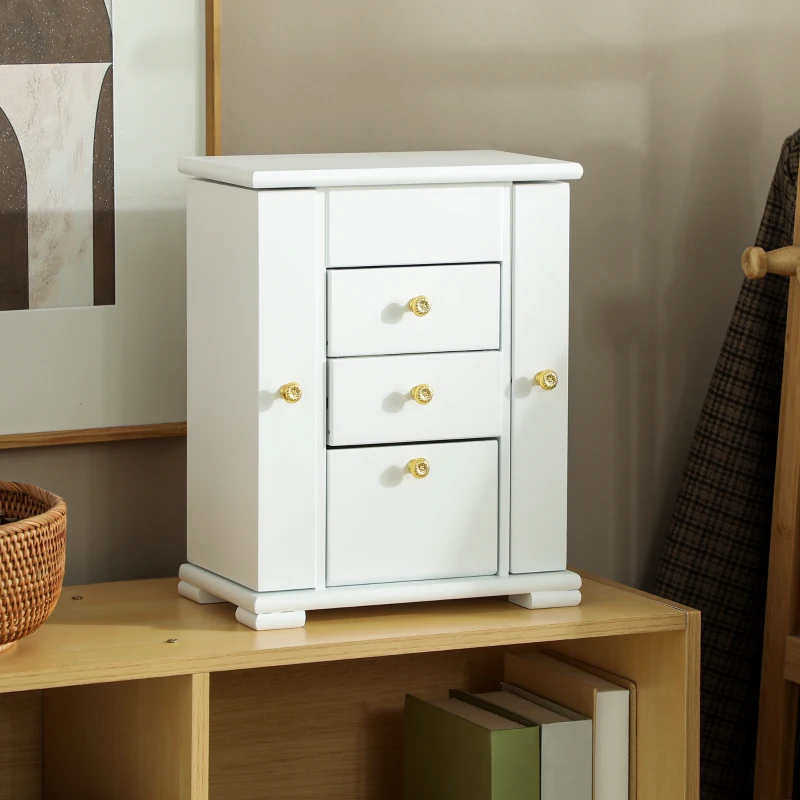 HOMCOM 4-Tier Jewellery Box with Mirror and 2 Drawers - White