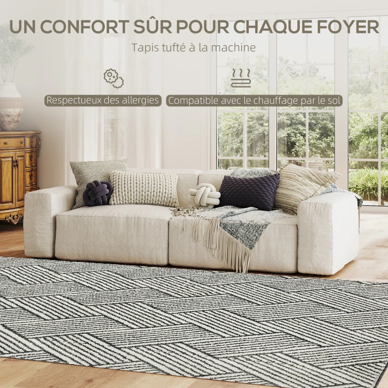 HOMCOM Tapis salon 230 x 160 cm cm poils courts lavable en machine hypoallergénique pour salon, chambre à coucher, bureau, gris