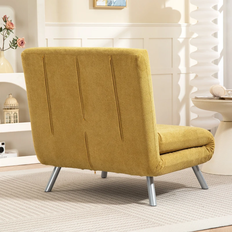 HOMCOM Sofá Cama de 1 Plazas Plegable Tapizado en Chenilla con Respaldo Ajustable de 5 Niveles 80x75x83 cm Amarillo