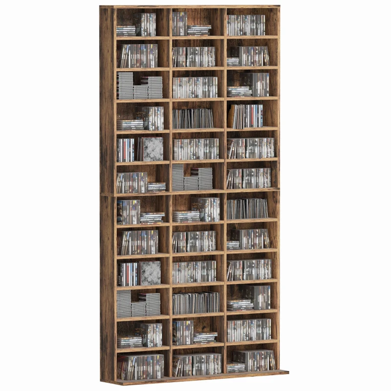 HOMCOM CD Storage Unit with Adjustable Shelves, 102 x 195 cm, Rustic Brown