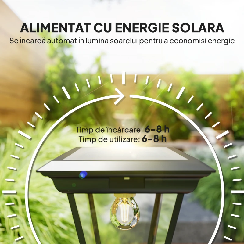Outsunny Lampadar de Exterior cu Energie Solară cu Senzor PIR Negru