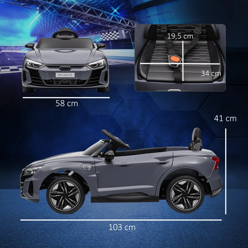 HOMCOM Voiture Électrique pour Enfants de +3 Ans AUDI RS e-tron GT Voiture de Batterie avec Télécommande 103x58x41 cm Gris(m-3)