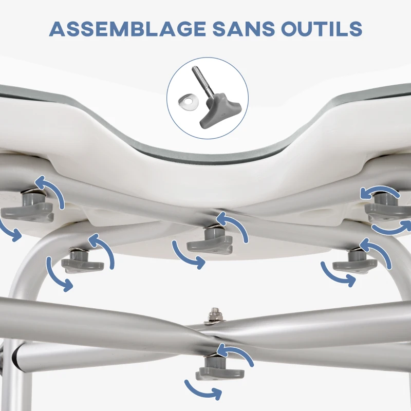 HOMCOM Tabouret de douche siège de douche hauteur ajustable 39-51,5 cm barre d'appui à ventouse patins à ventouse gris