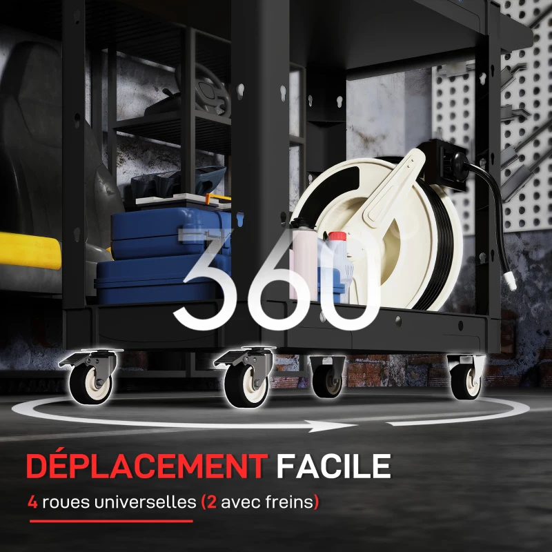 HOMCOM Chariot d'atelier servante atelier à 2 niveaux avec poignée latérale pour garage, entrepôt, outils de bricolage, noir
