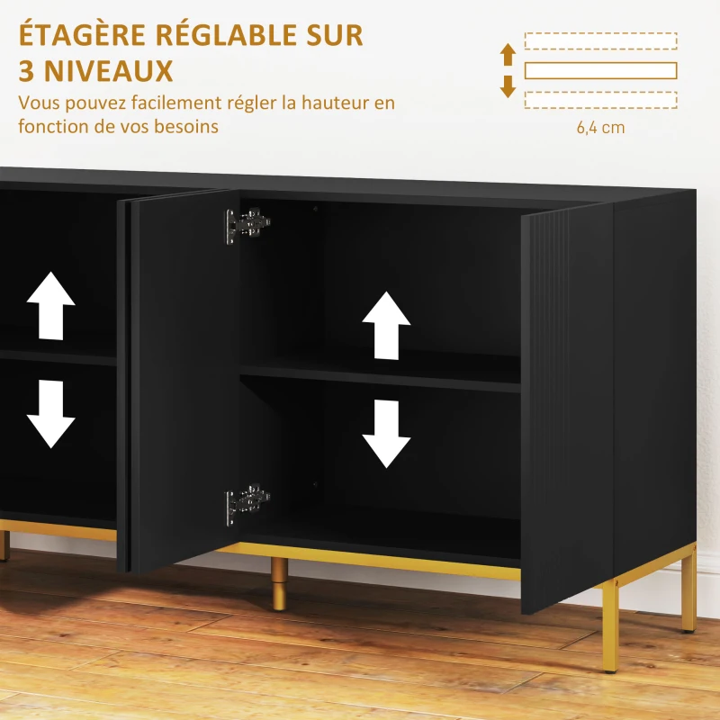 HOMCOM Buffet design contemporain graphique 2 placards porte étagères réglables en bois noir métal doré