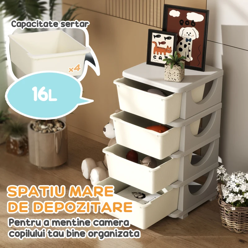 HOMCOM Comodă din Plastic Colorat cu 4 Sertare Nuanță Crem 37x37x76cm