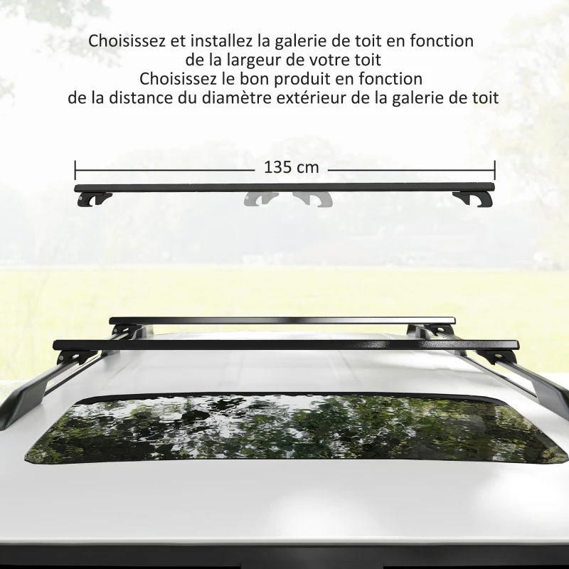 HOMCOM Barres de toit de voiture transversales porte-bagage verrouillables 2 clés fournies alliage d'aluminium noir