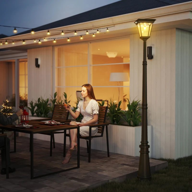 Outsunny Lampadar de Exterior cu Energie Solară cu Senzor PIR Negru