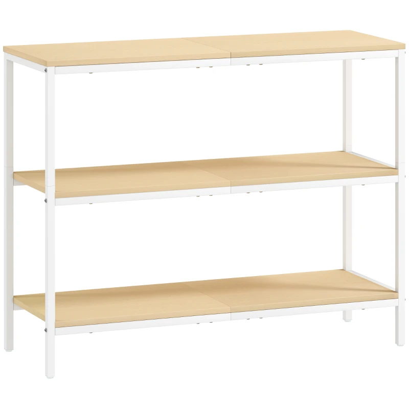 HOMCOM Console d'Entrée avec 3 Étagères Ouvertes et Pieds en Métal pour Couloir Entrée Salon Chambre Naturel et Blanc