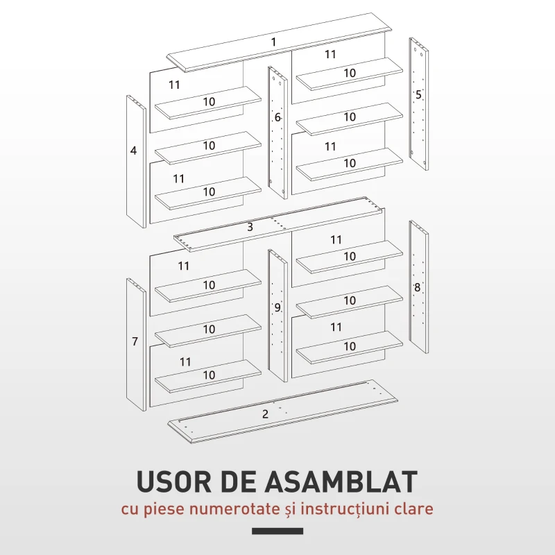 HOMCOM Mobilier Bibliotecă cu 16 Rafturi pentru 720 CD-uri din Lemn 106.5x24x126.3 cm Negru