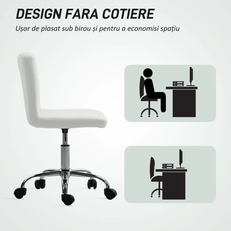 HOMCOM Scaun de Birou Reglabil pe Înălțime cu Tapițerie cu Nasturi Alb