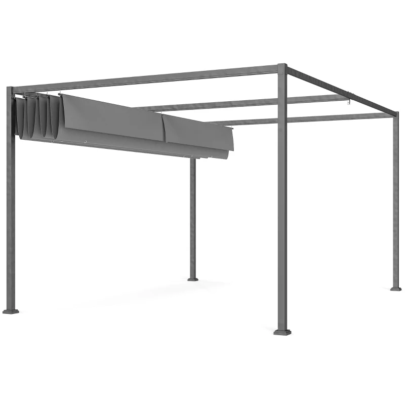 Outsunny Pergola coulissante Pergola rétractable 4 x 3 m structure métal époxy anticorrosion toile polyester 180 g/m² gris foncé