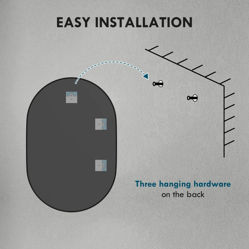 HOMCOM Specchio Bagno Ovale da Parete con Cornice in Alluminio, Verticale o Orizzontale, 60x90cm, Nero