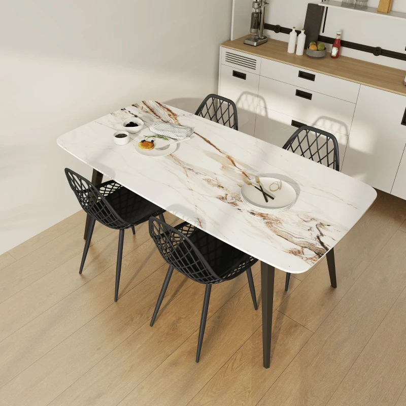 HOMCOM Set 4 Scaune Moderne cu Spătar Perforat Plastic și Metal Negru