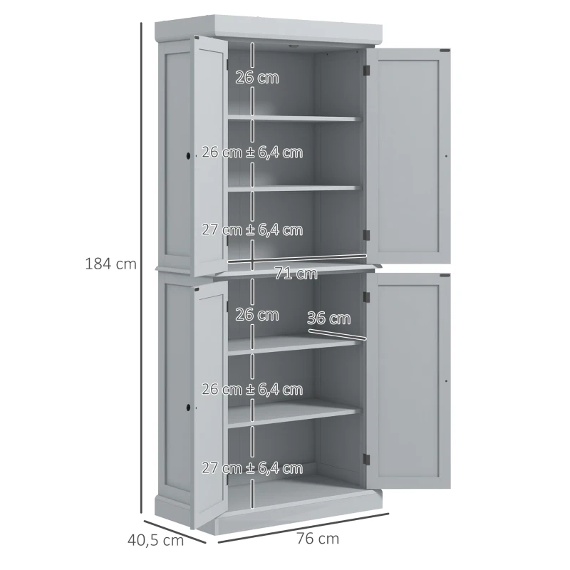 HOMCOM Armoire de cuisine buffet cuisine style moderne avec placards, étagères réglables, 76 x 40,5 x 184 cm, gris(m-3)