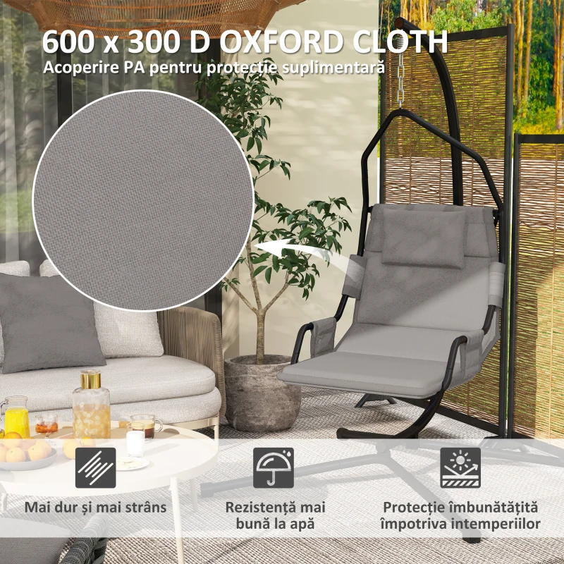 Outsunny Hamac Balansoar Căptușit cu Cârlig și Lanț Gri și Negru