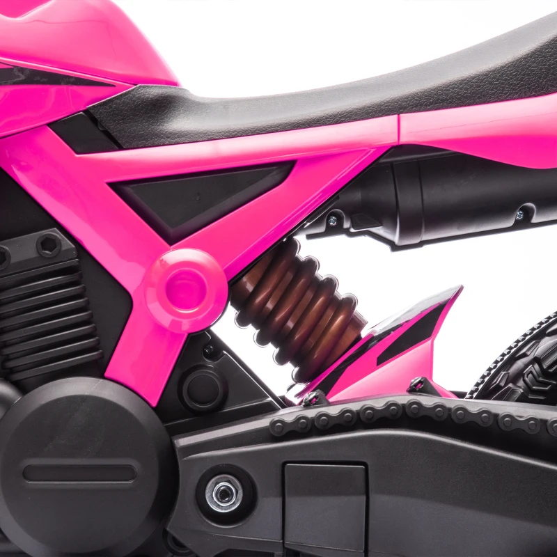 AIYAPLAY Moto cross électrique pour enfants 3-8 ans, batterie 6 V, 2 moteurs, klaxon et roues d'entraînement, charge 30KG, rose(m-8)