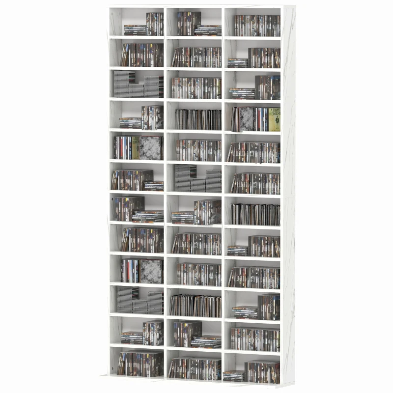 HOMCOM CD Storage Unit with Adjustable Shelves, 102 x 195 cm, Marble Effect