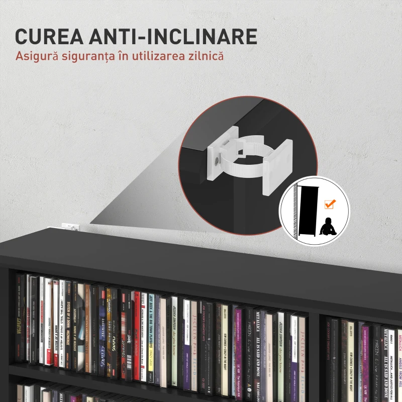 HOMCOM Mobilier Bibliotecă cu 16 Rafturi pentru 720 CD-uri din Lemn 106.5x24x126.3 cm Negru