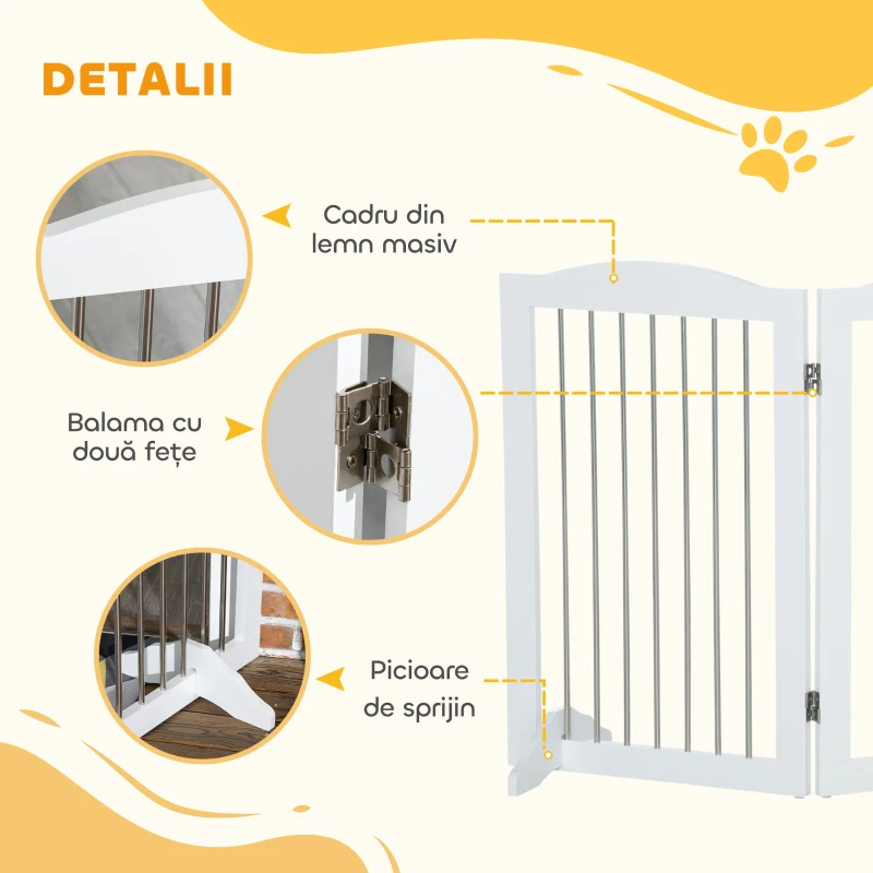 PawHut Poartă Pliabilă pentru Câini cu 3 Panouri din MDF și Oțel Alb