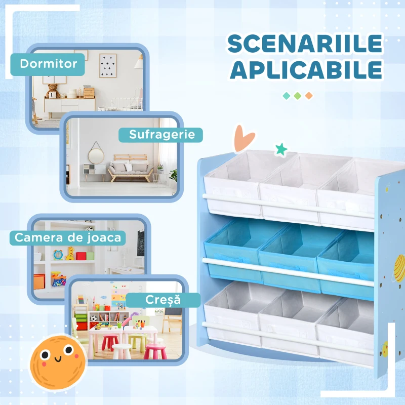 ZONEKIZ Dulap pentru Jucării cu 9 Coșuri Detasabile din Țesătură Albastru