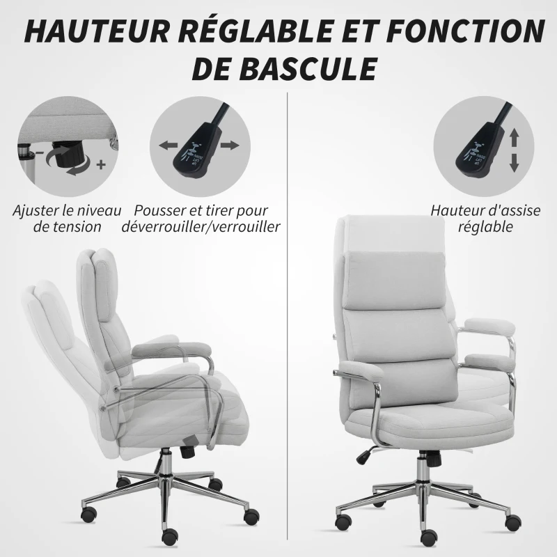 HOMCOM Fauteuil de bureau, chaise de bureau ergonomique avec hauteur réglable, fonction de bascule, 62 x 73 x 105-113 cm, gris