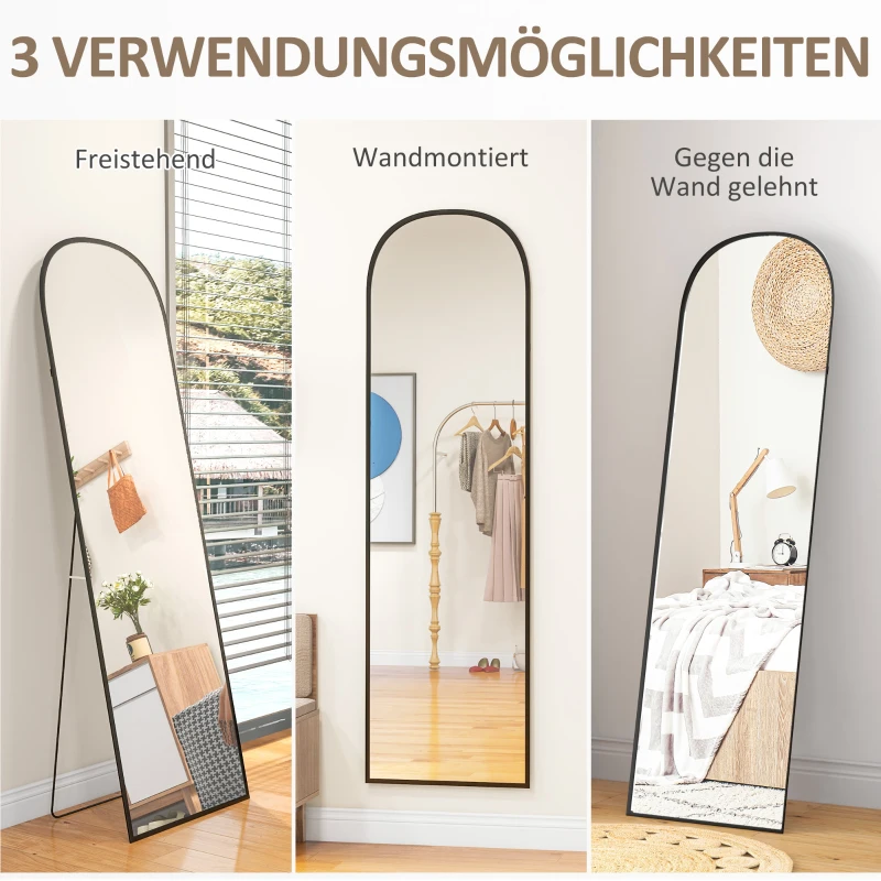 HOMCOM Staande spiegel, Ganzkörperspiegel, modern design, 50 cm x 1,5 cm x 161,5 cm, Zwart