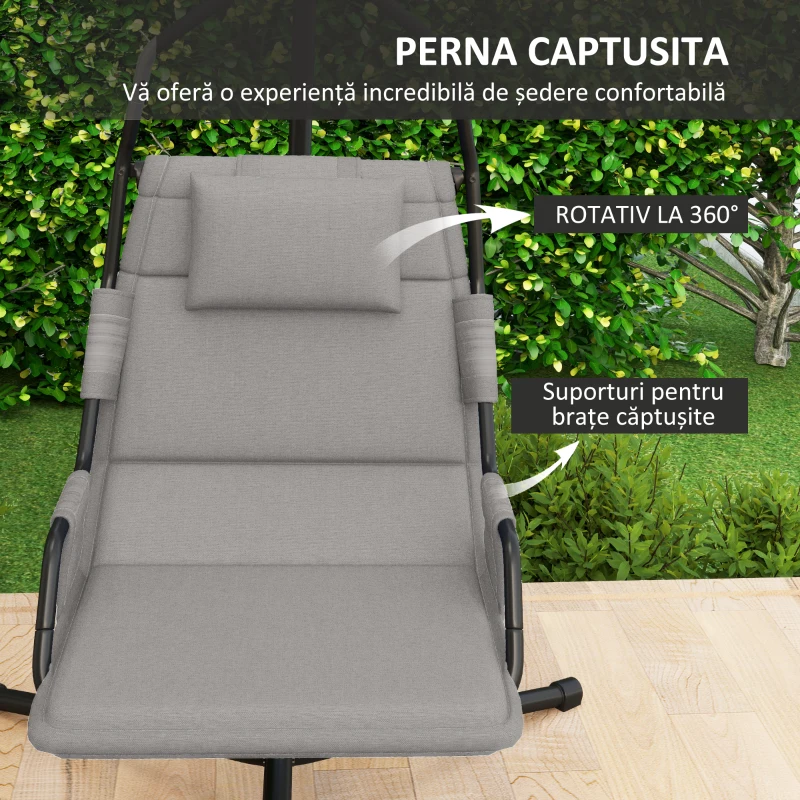 Outsunny Hamac Balansoar Căptușit cu Cârlig și Lanț Gri și Negru