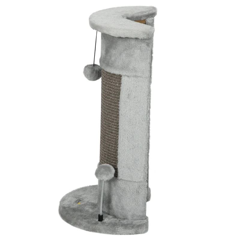 PawHut Kratzbaum mit Spielzeug, inkl. 2 Bälle. weicher Plüsch, 34 cm x 25,5 cm x 58 cm, Grau
