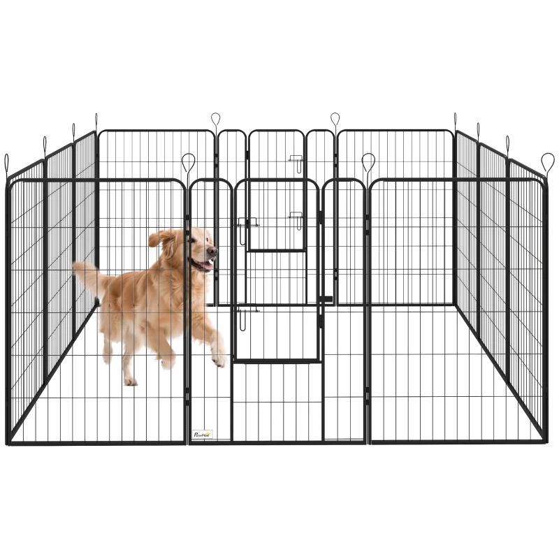 PawHut Parque para Perros de 12 Paneles con 2 Puertas Corralito para Perros para Exterior Interior de Acero 80x120 cm Negro