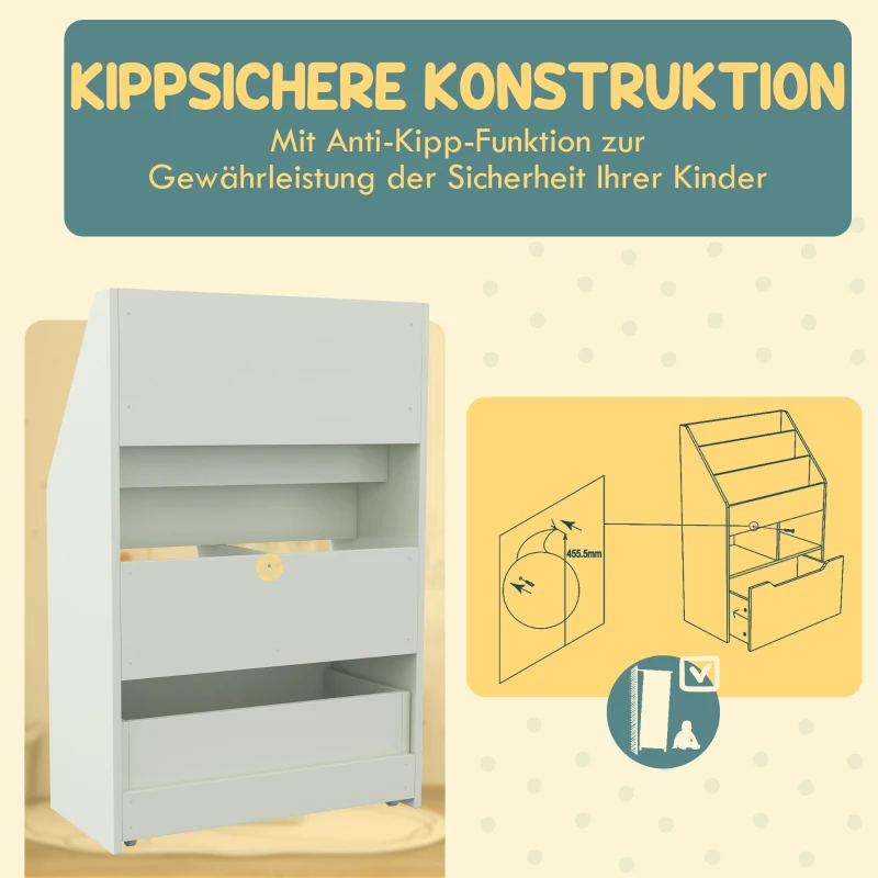 HOMCOM Kinderrek met Lade, Boekenrek met Vakken, 60 x 29,9 x 90 cm, Groen(m-5)