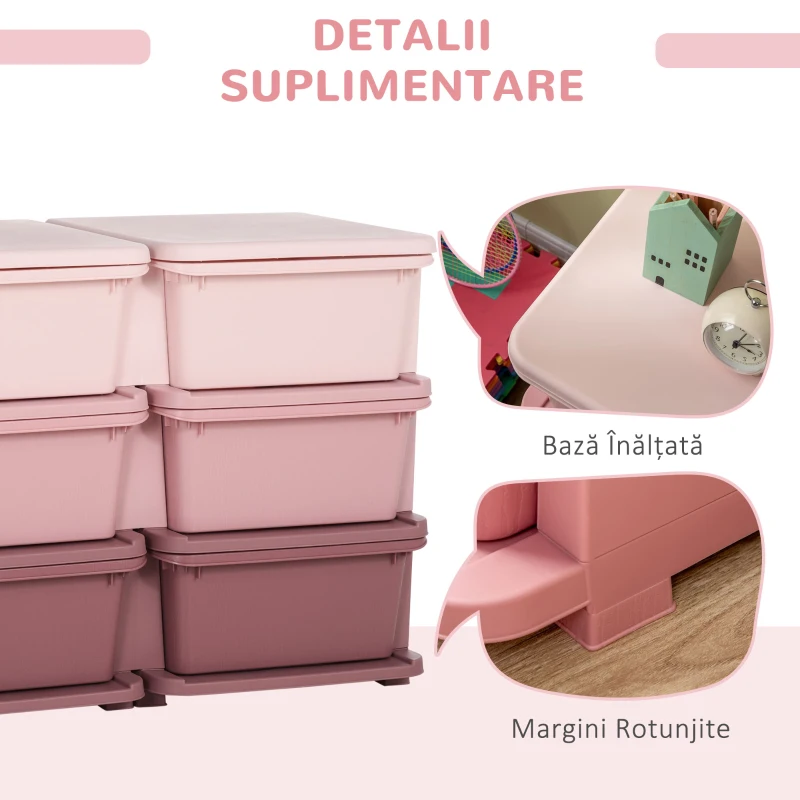 HOMCOM Comodă cu 6 Sertare pentru Copii 3-6 Ani cu Margini Rotunjite, din PP Roz, 75x37x56.5 cm