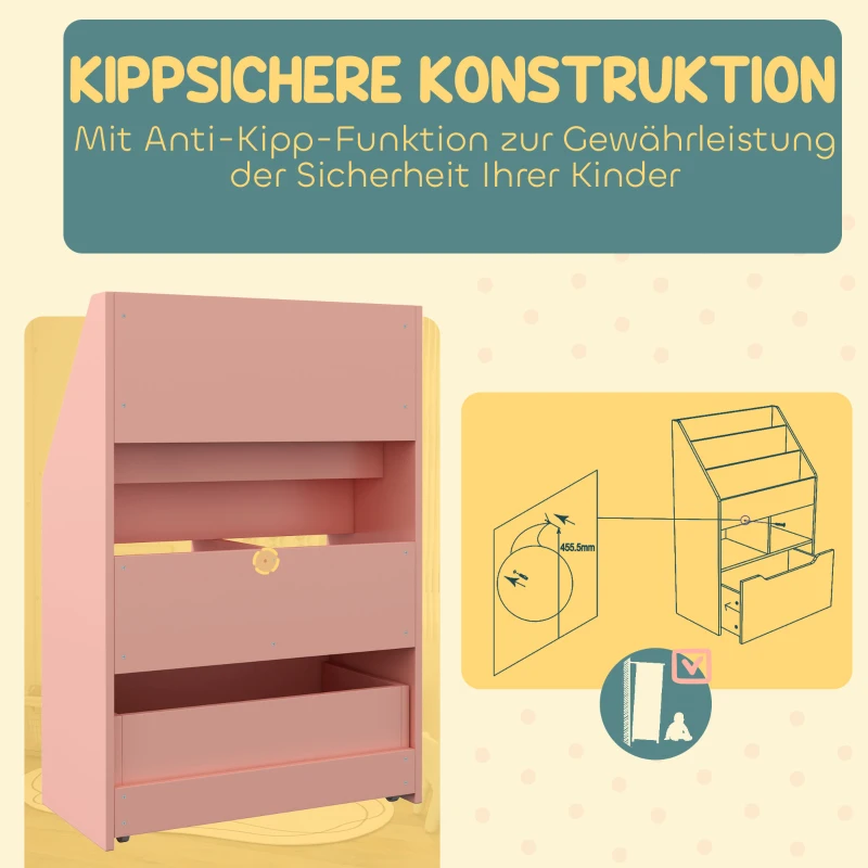 HOMCOM Kinderrek met Lade en Boekenrek met Vakken, 60 x 29,9 x 90 cm, Roze(m-5)