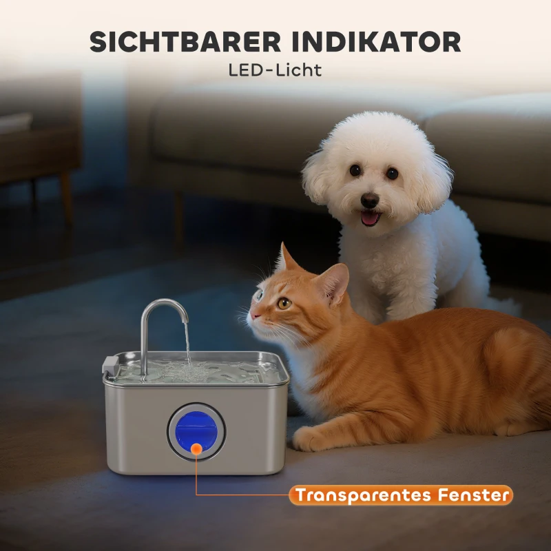 PawHut Katzenbrunnen 3,2L Trinkbrunnen für Katzen mit leiser Pumpe Aktivkohlefilter(m-9)