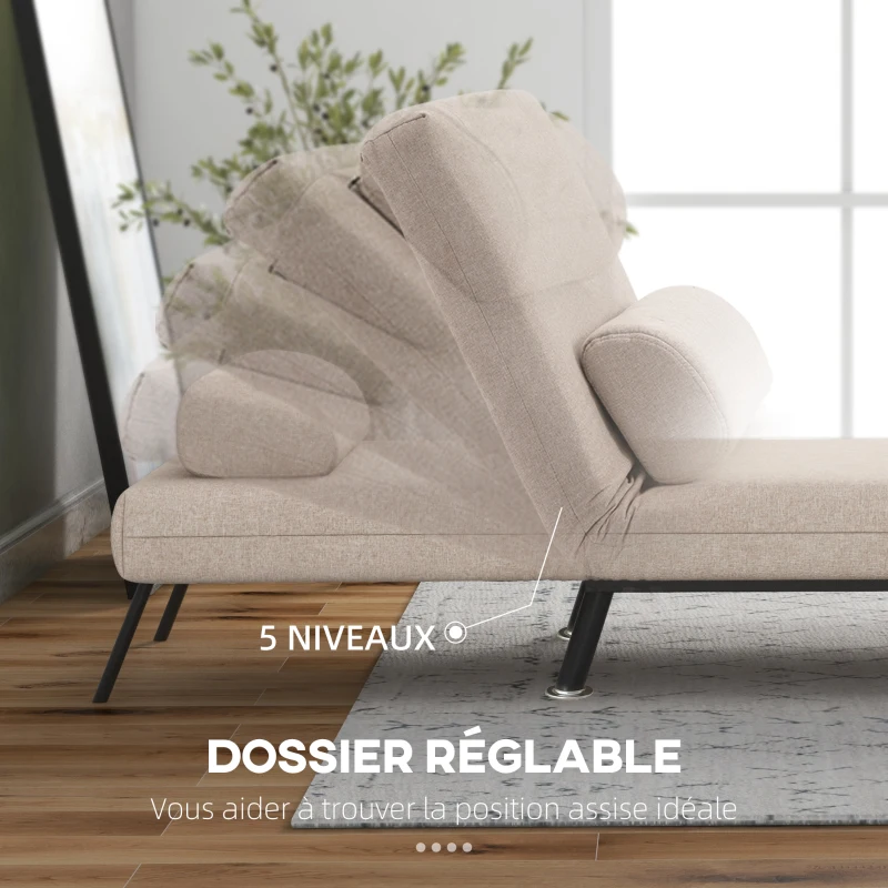 HOMCOM Fauteuil convertible 1 place, chauffeuse canapé-lit 3 en 1 avec dossier réglable, coussin inclus, charge 150 kg, beige