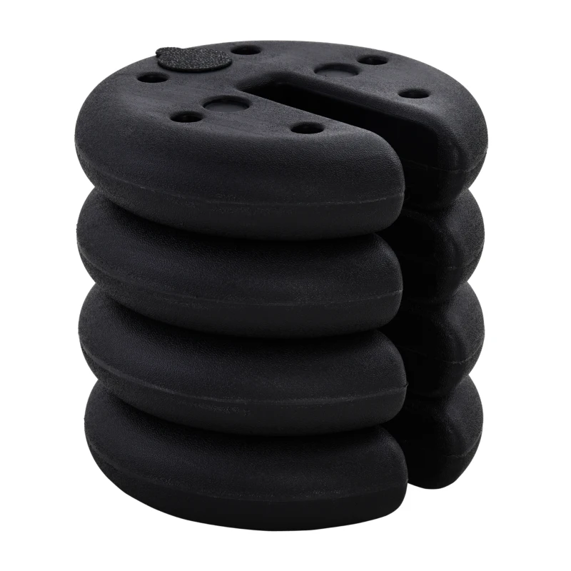 Outsunny Lot de 4 lestages pour parasols dalles de parasol rond pour tonnelle barnum tente à remplir avec 20 kg d'eau / 16 kg de sable dim. Ø 25 x 6H cm HDPE noir