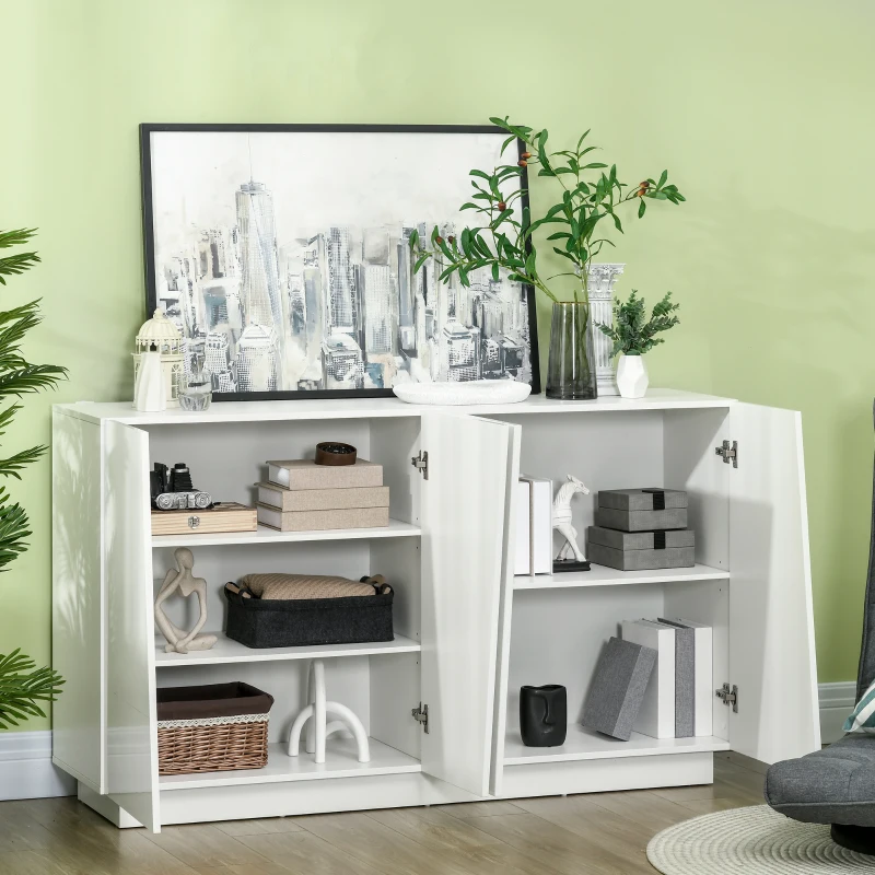 HOMCOM Meuble de rangement avec placards à portes et étagère réglable, 150 x 40 x 88 cm, blanc brillant